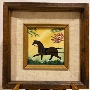 Original Framed Hand-Painted Horse Picture Oil on Canvas